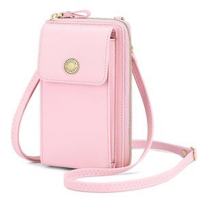 Pink Small Crossbody Bags, Rfid Leather Cell Phone Wallet, Trendy C c: